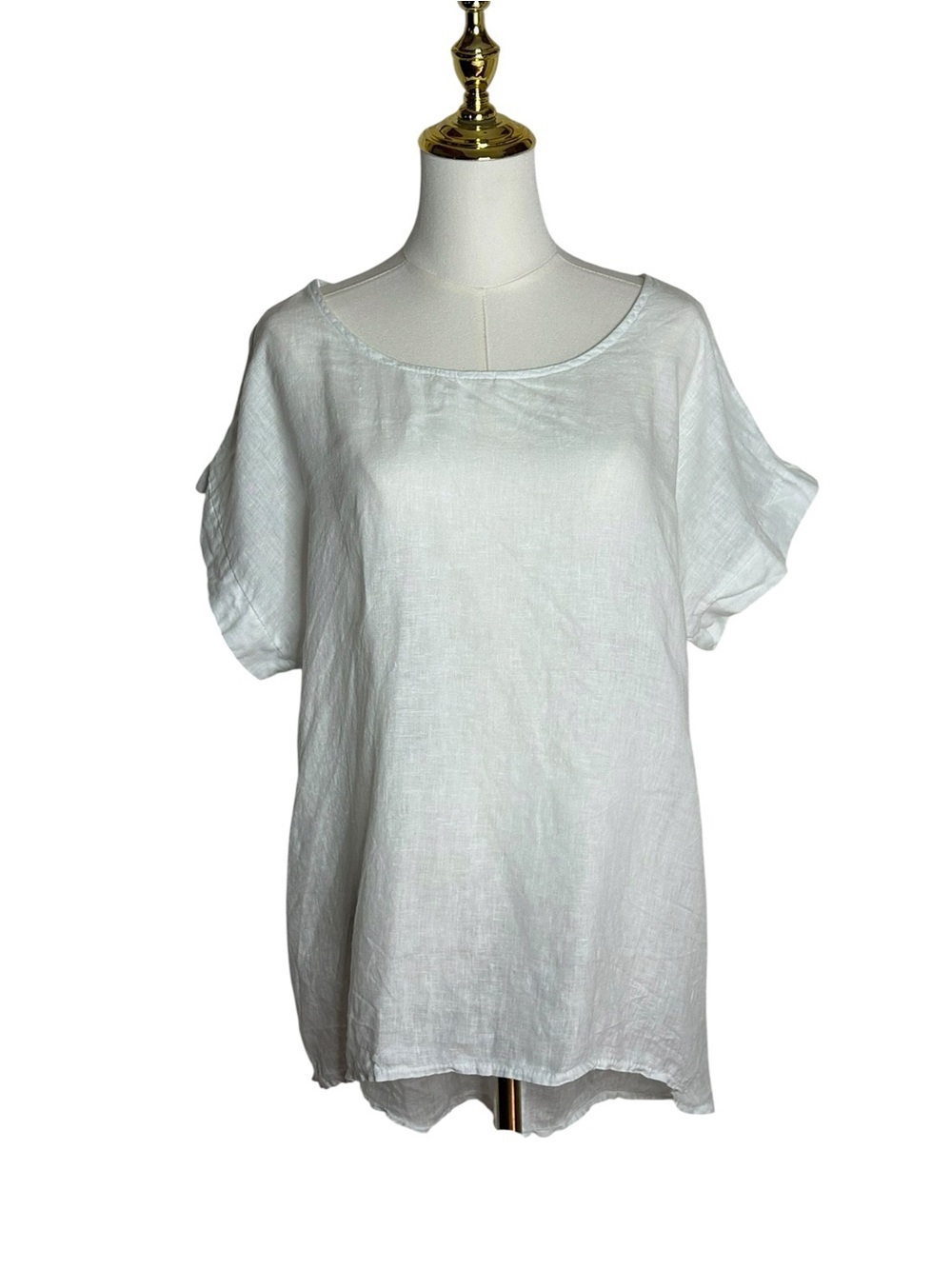Terzo Millennio Classic White 100% Linen Scoop Neck Flowy Top Sz M Lagenlook EUC